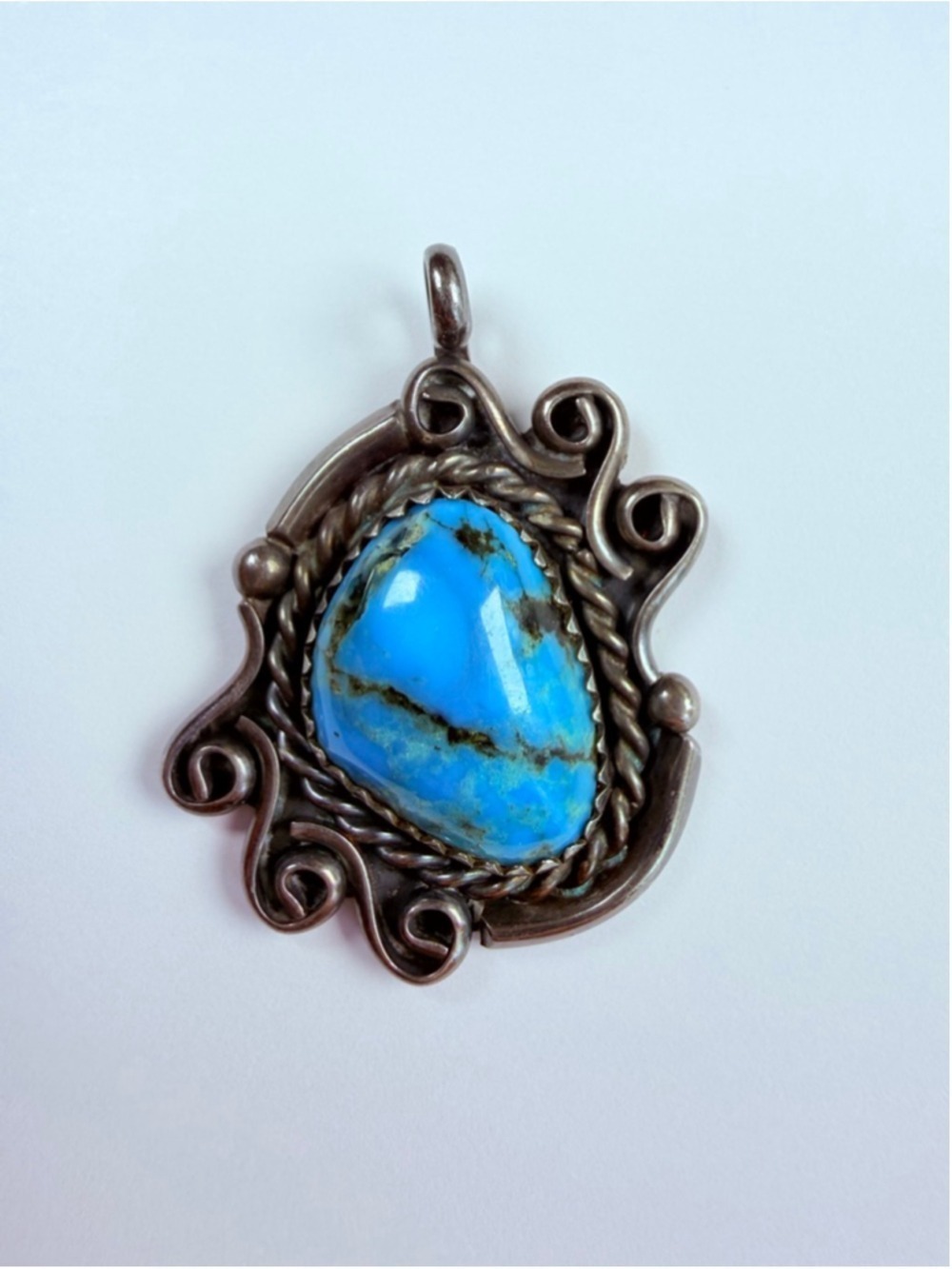 Native American Charlie John Navajo Turquoise Sterling Silver Vintage Pendant